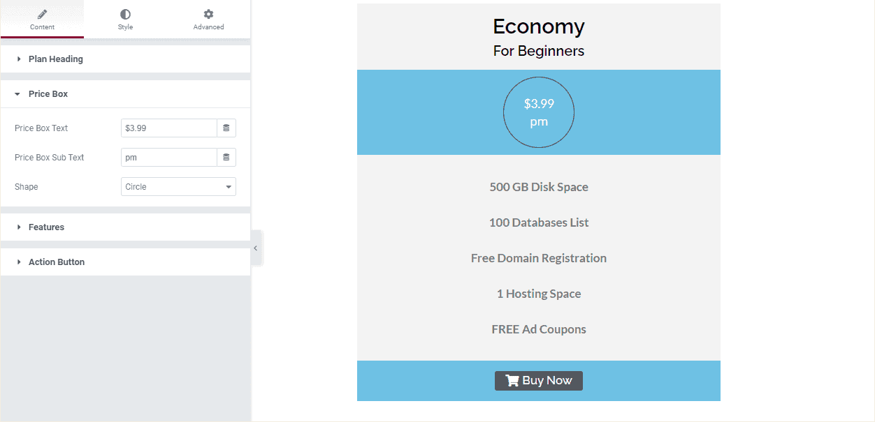 Price Table In Elementor Price