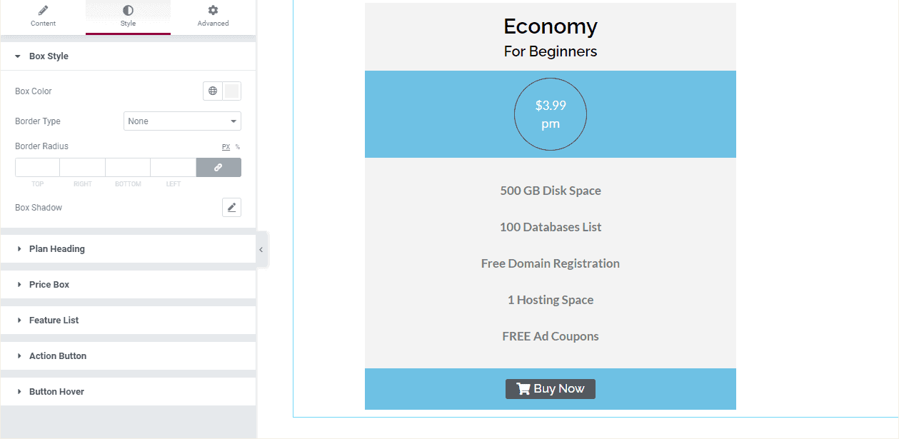 Price Table In Elementor Styling
