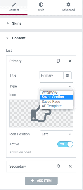 Add Content Switcher In Elementor Skins