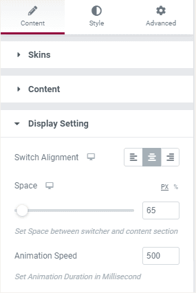 Content Switcher In Elementor Display Settings