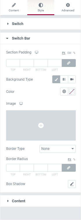Elementor Content Switcher Style Display