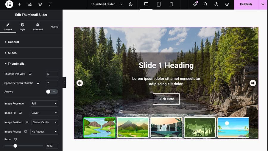Thumbnail slider settings