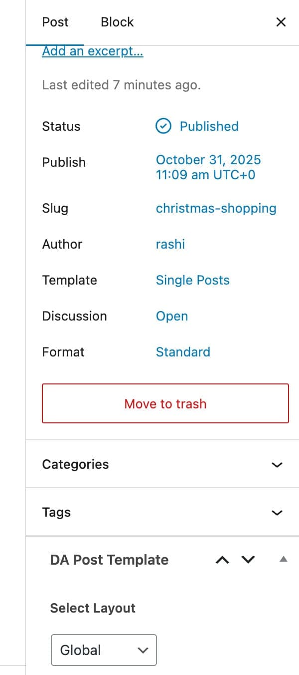 Post Settings on Gutenberg