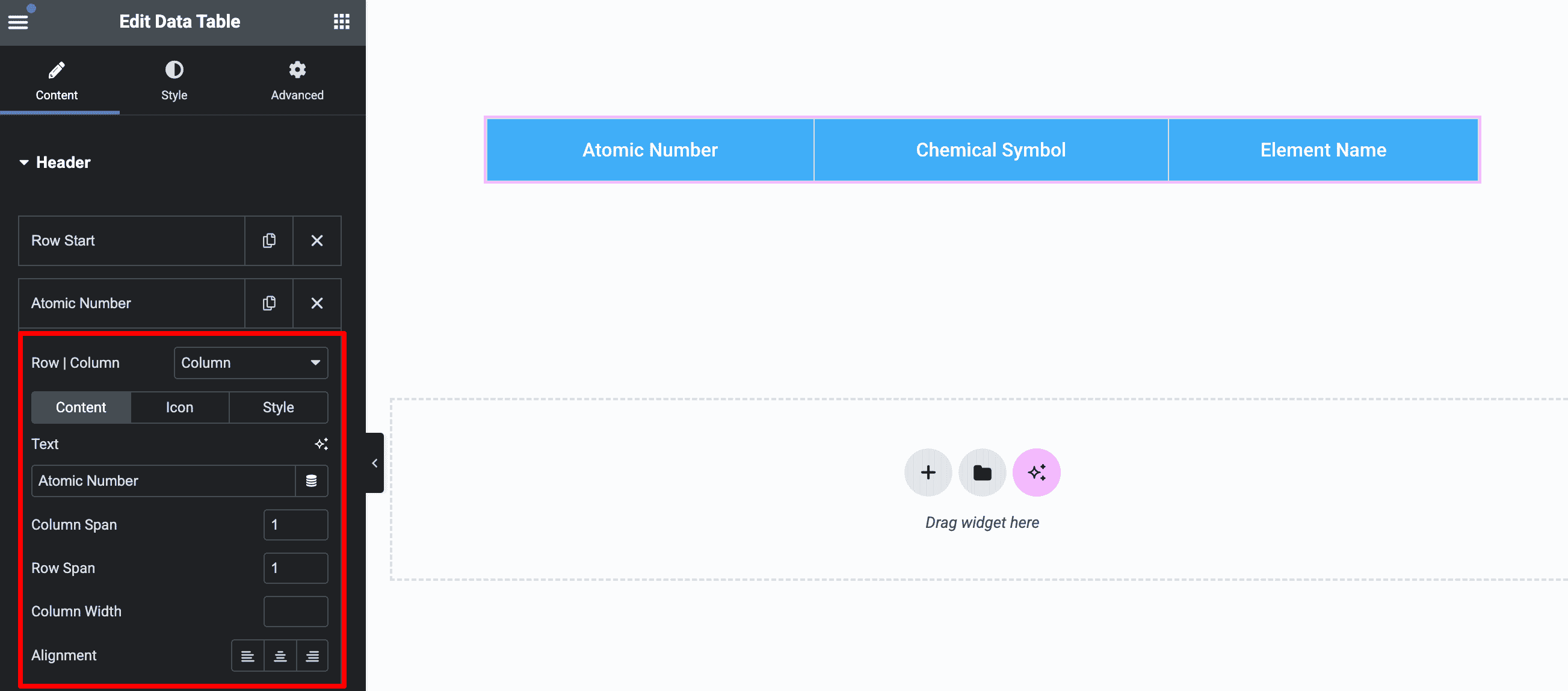 Data Table Header