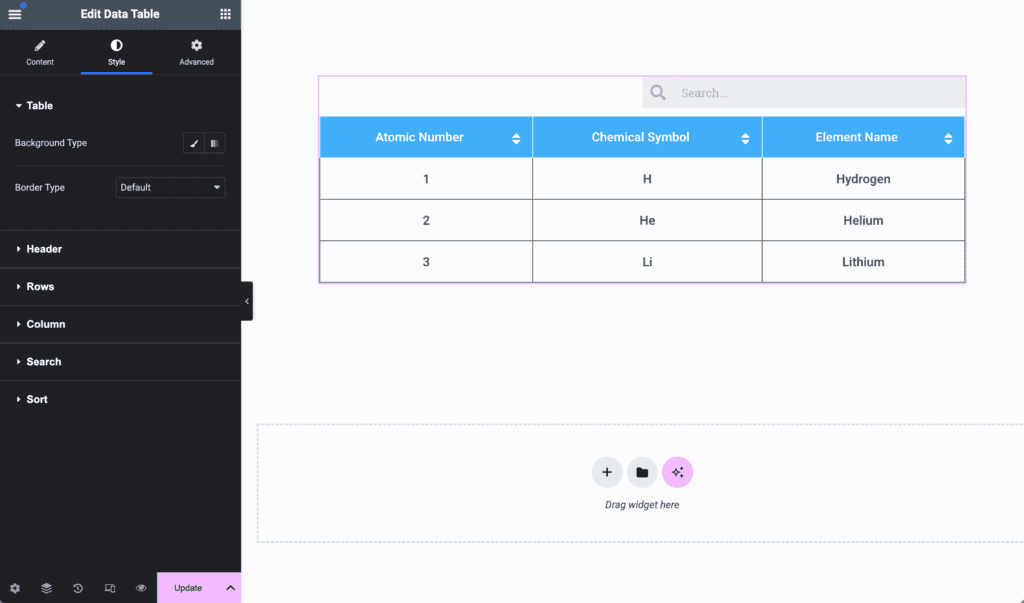 Data Table Style Settings
