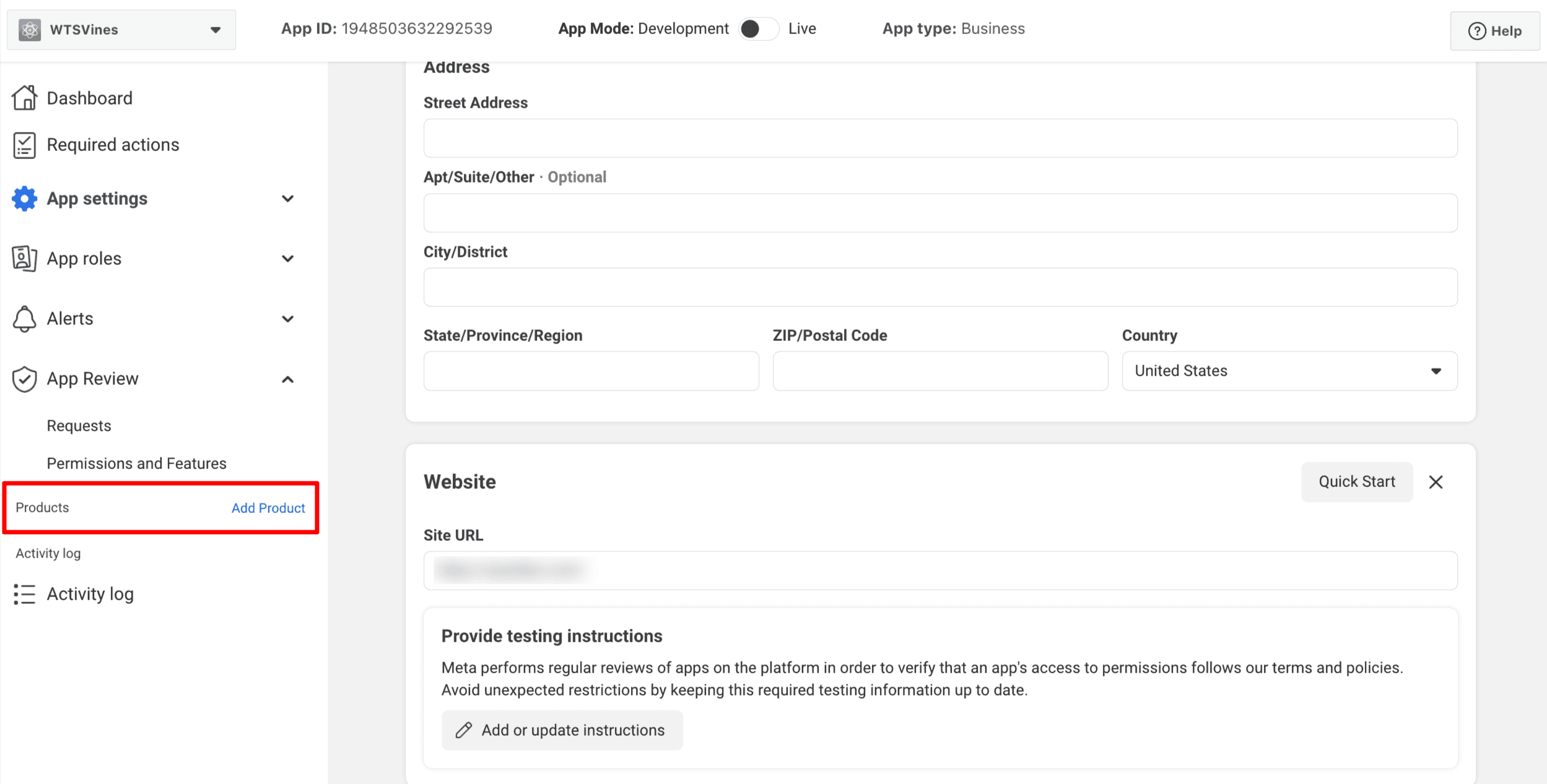Meta For Developers Account: Add New Product