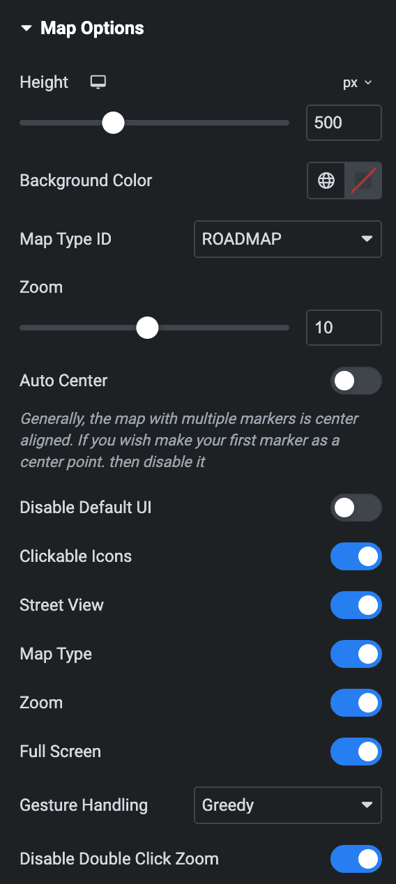 DA Dynamic Map: Map Options Settings