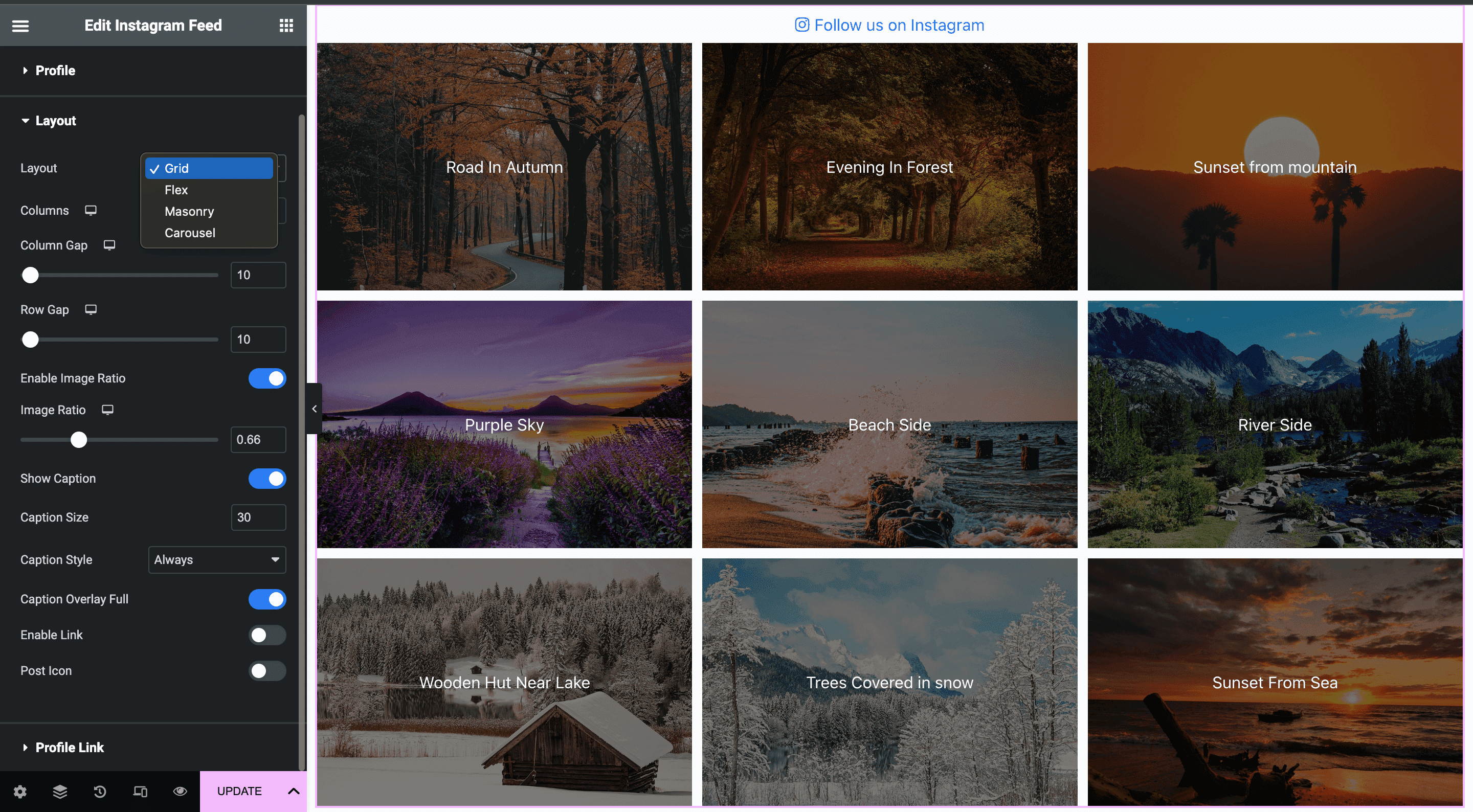 Instagram Feed Layout Settings