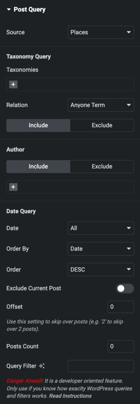 DA Dynamic Map: Post Query Settings