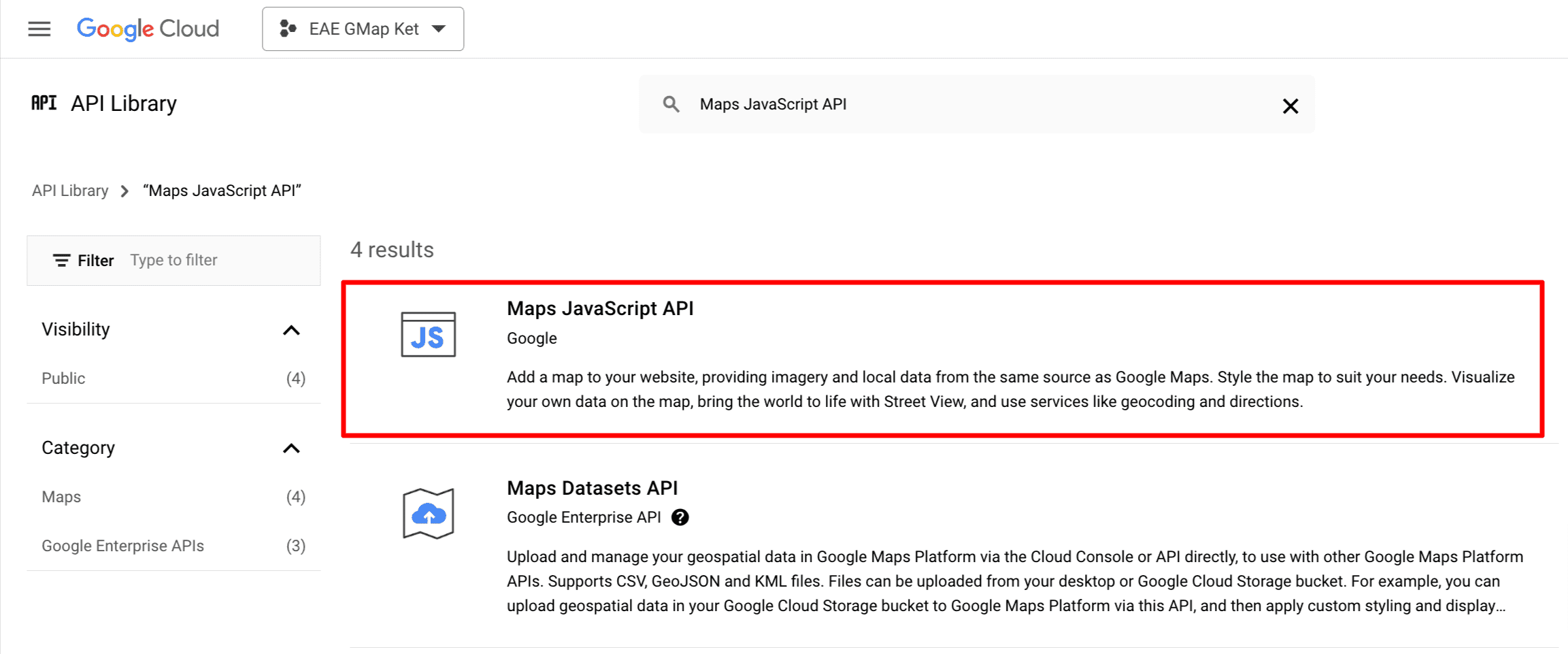Google Cloud: Maps JavaScript API Option