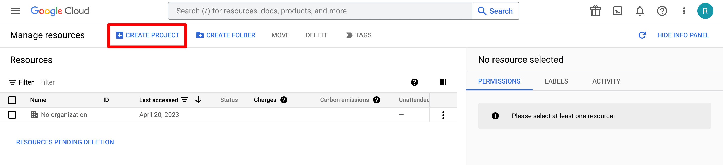 Google Cloud: Create Project
