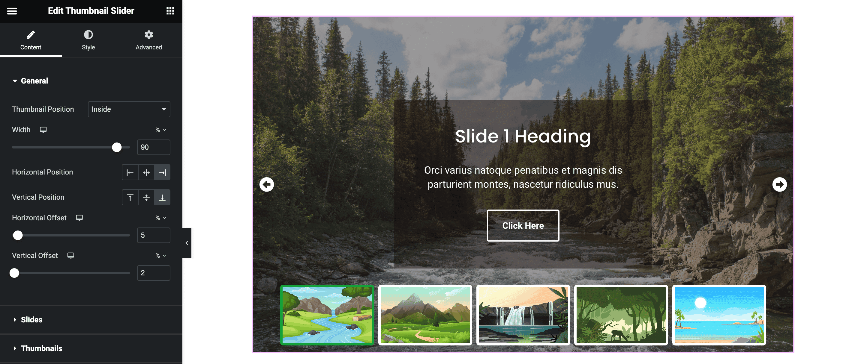 Thumbnail Slider: General Settings