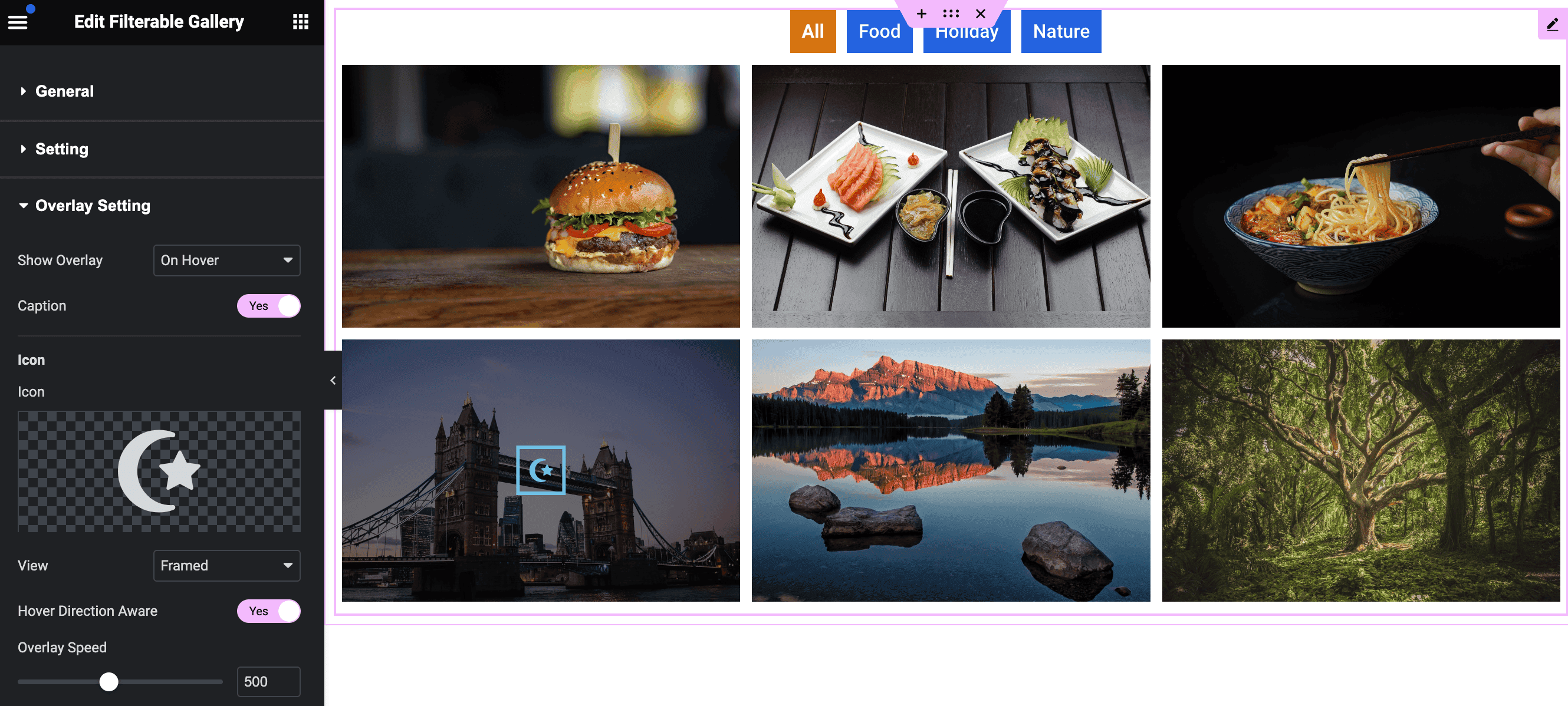 Add Filterable Gallery in Elementor: Overlay Settings