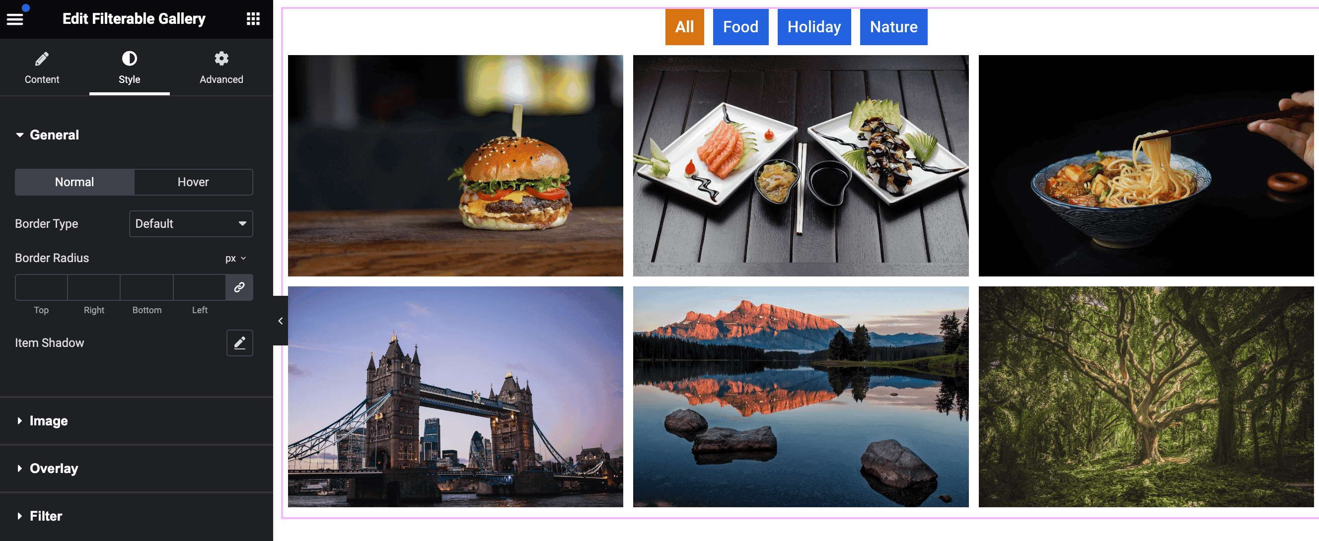 Add Filterable Gallery in Elementor: Style Settings