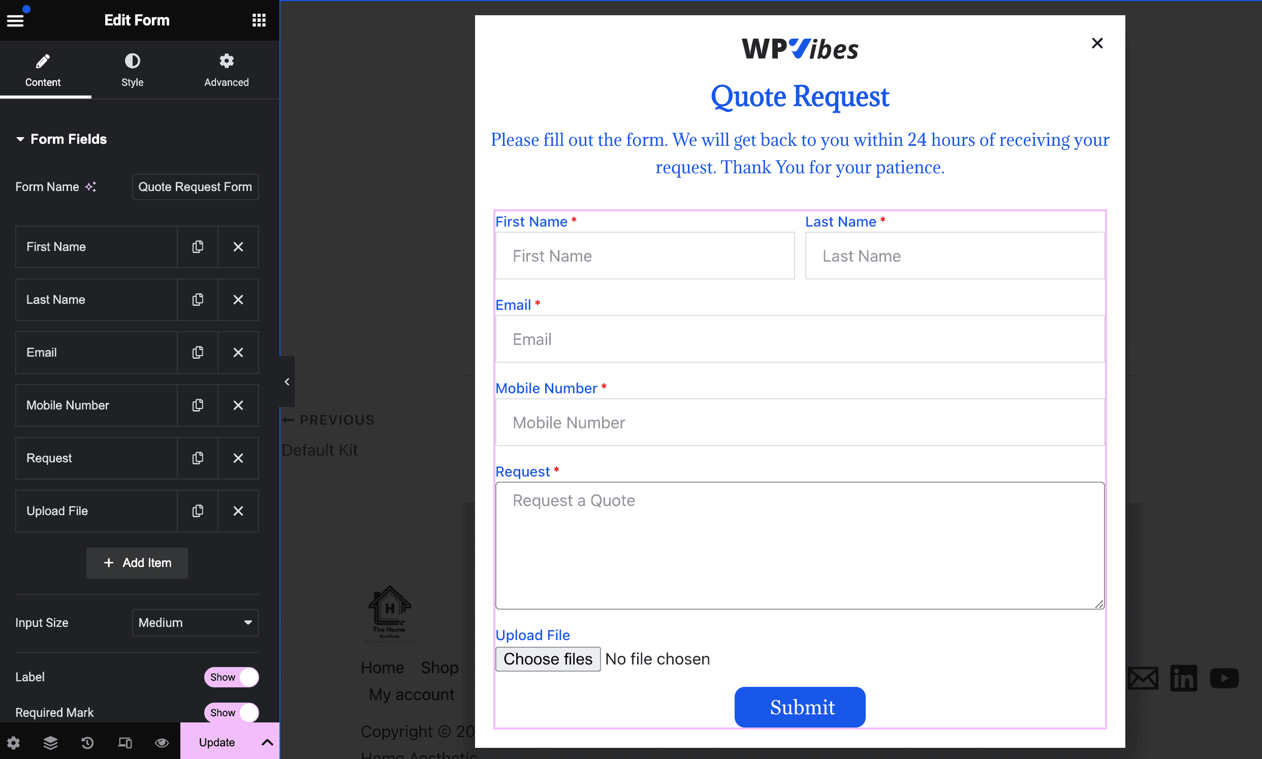 Add & Customize Elementor Form Under Popup