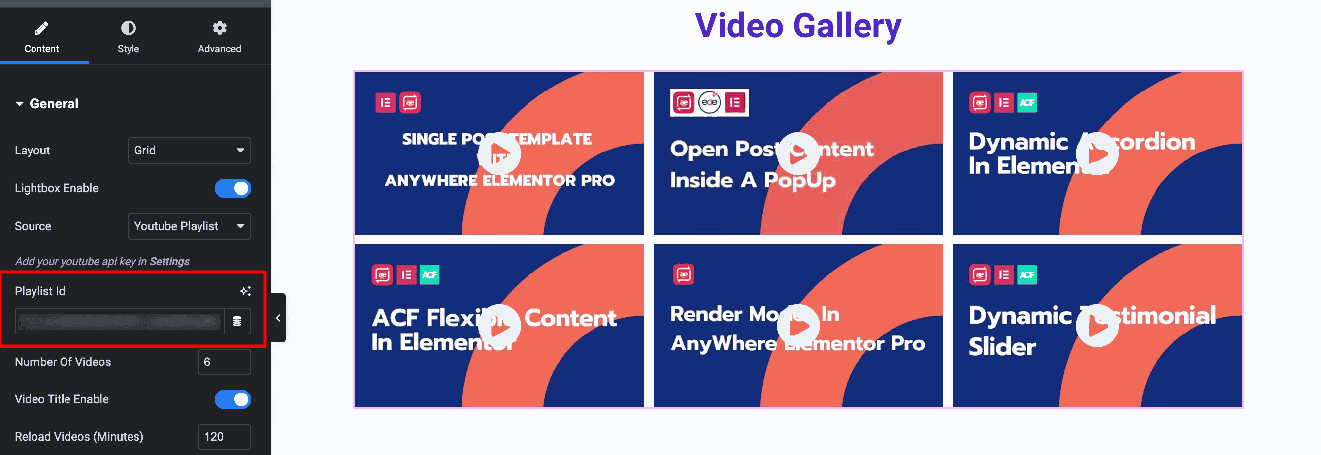Video Gallery: Show Videos Using Playlist ID
