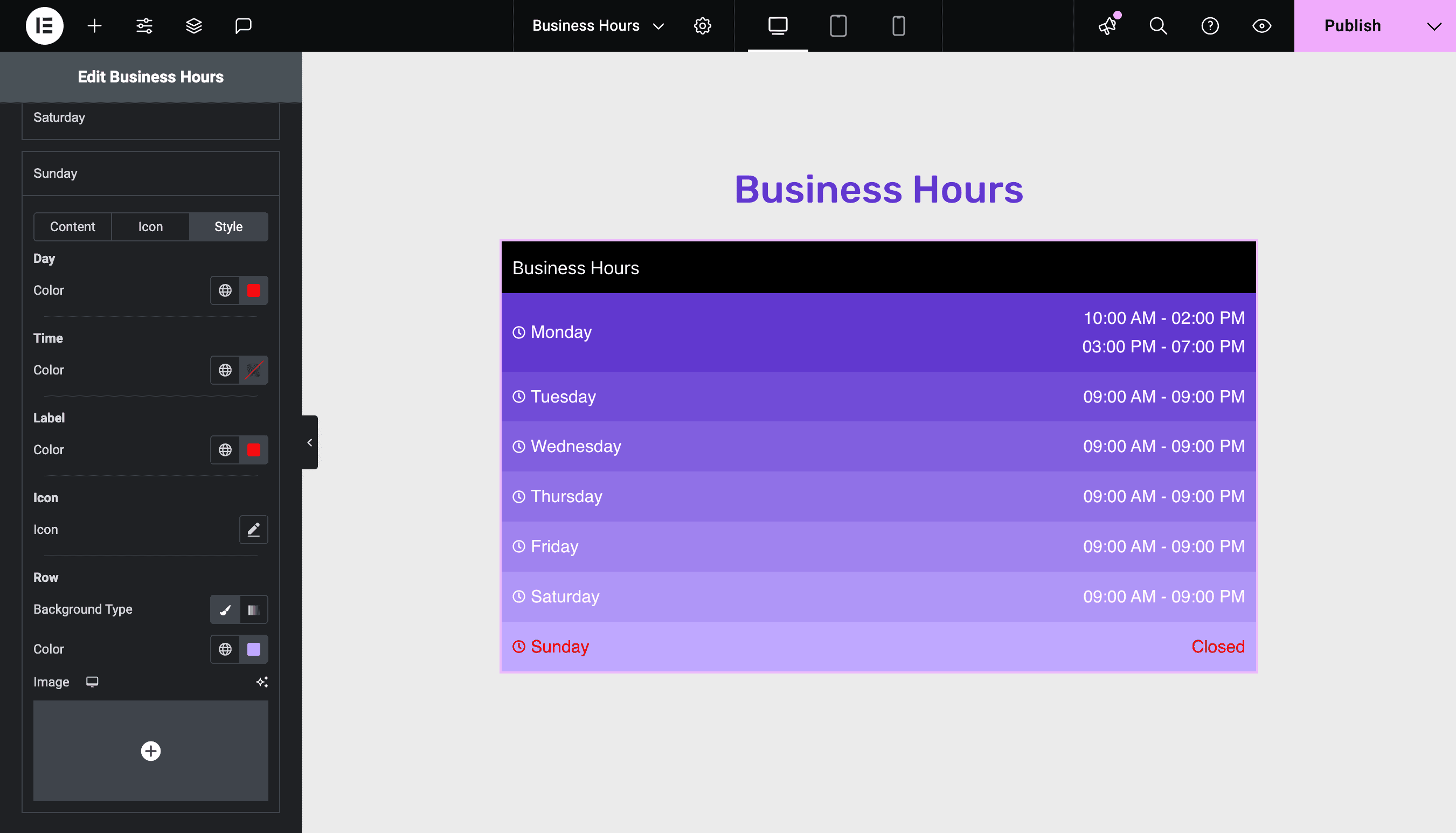 Business Hours: Customize Individual Item
