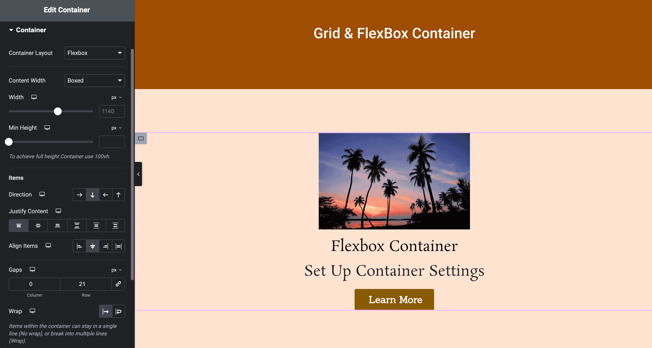 Customize Elementor Container Settings