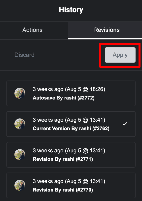 Preview and Apply Elementor History