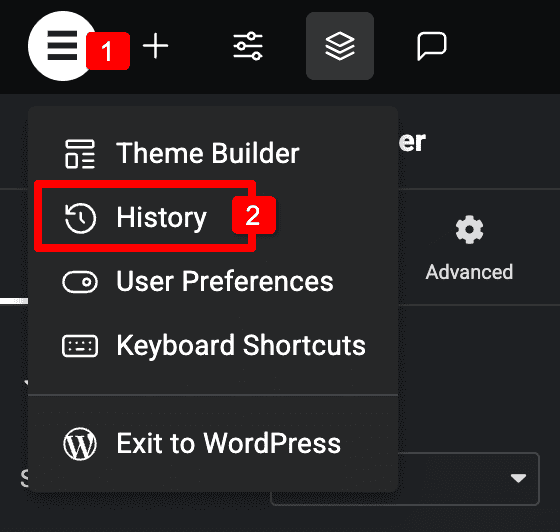 Navigate to Elementor History Tab