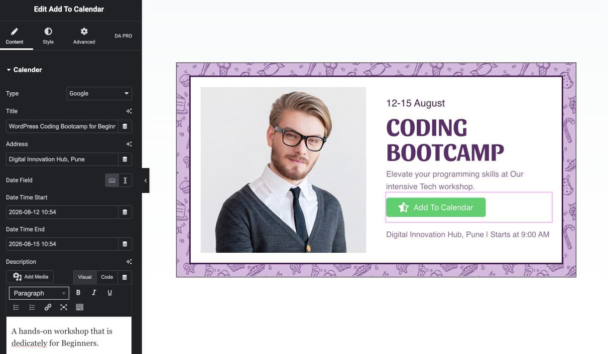 Add Event Details in Add to Calendar Widget