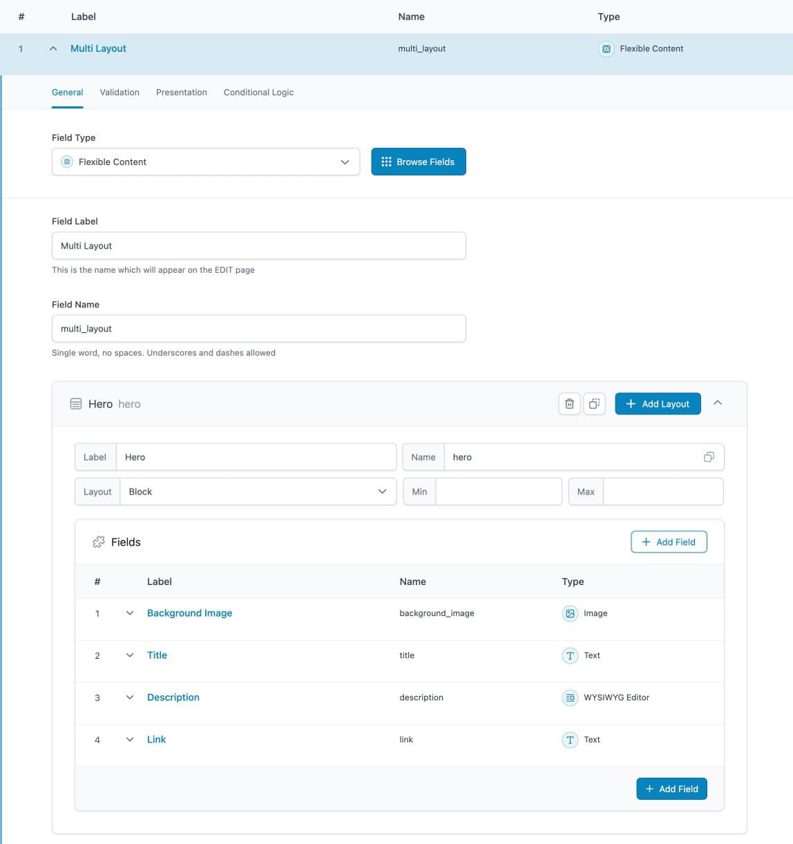 Creating Flexible Content Field in ACF
