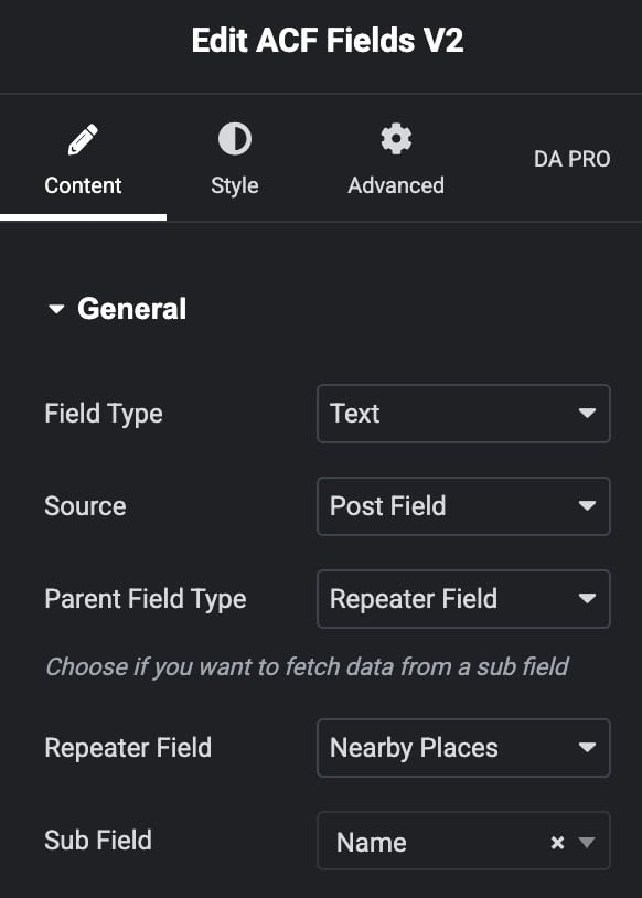 ACF Fields Settings to Set Repeater Field
