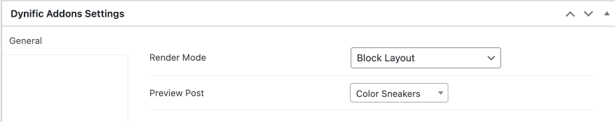 DA Template settings with Block Layout type and Women category product as Preview Post