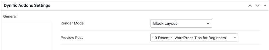DA Template settings with Block Layout type and blog post selected as Preview Post