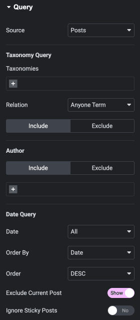 DA Post Blocks Adv widget settings with source configured