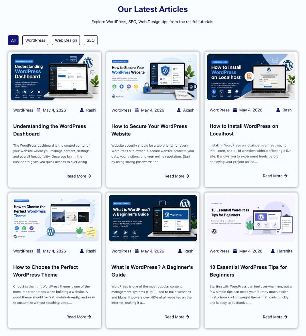 Dynamic post listing in Elementor with category filter bar showing All News Tutorials and Tips tabs