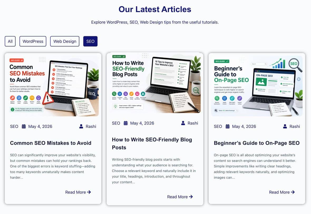 Dynamic post listing filtered to SEO category in Elementor using DA Post Blocks Adv filter bar