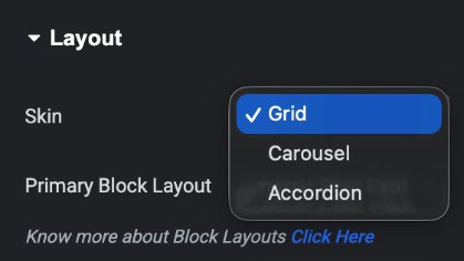 DA Post Blocks Adv Lauout Skin dropdown in Elementor