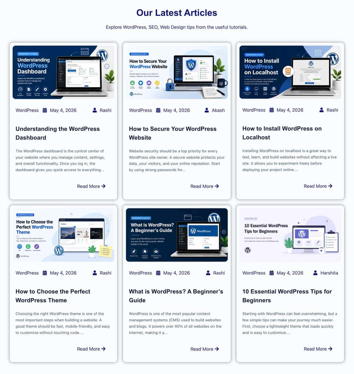 Dynamic post listing in Elementor showing three-column blog post grid with featured images titles and excerpts