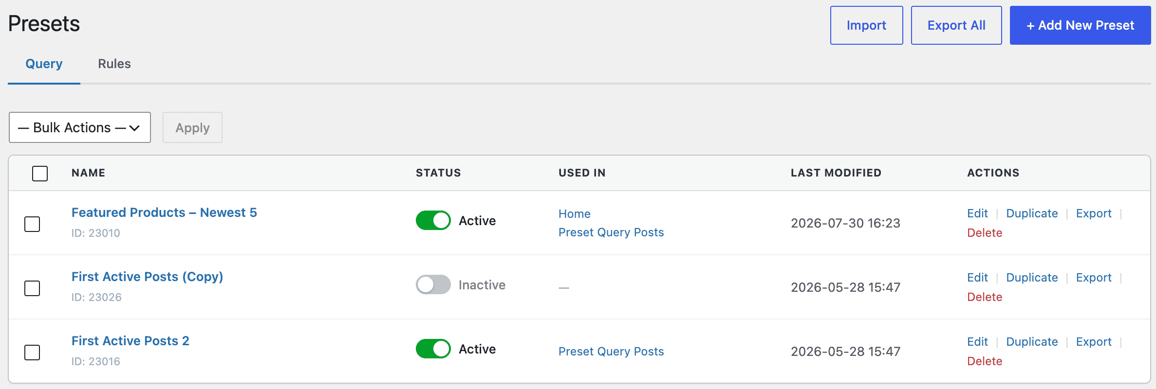 Update Query Everywhere Together Using Preset Query