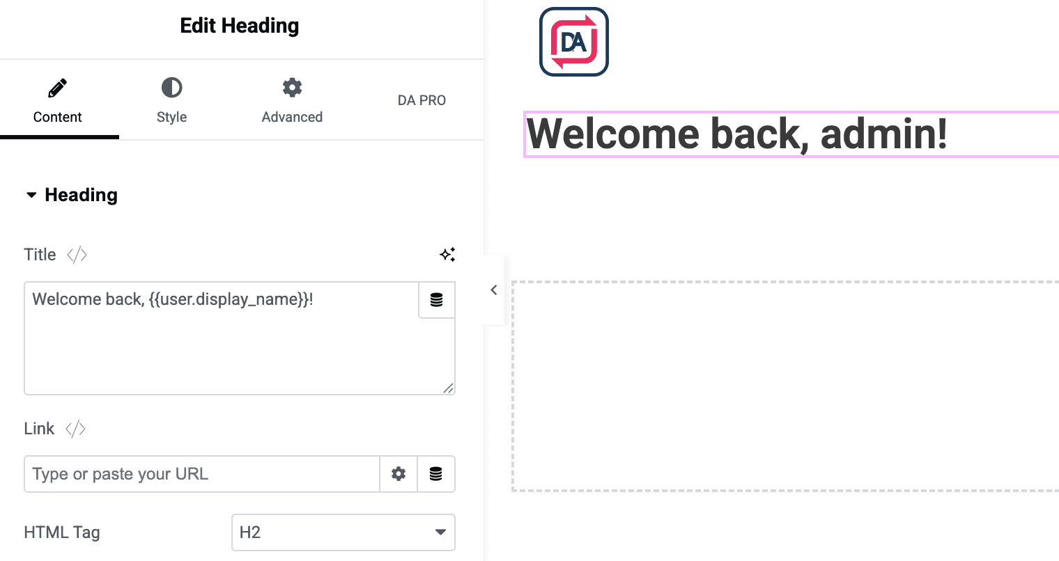 Add Token in Heading in Elementor