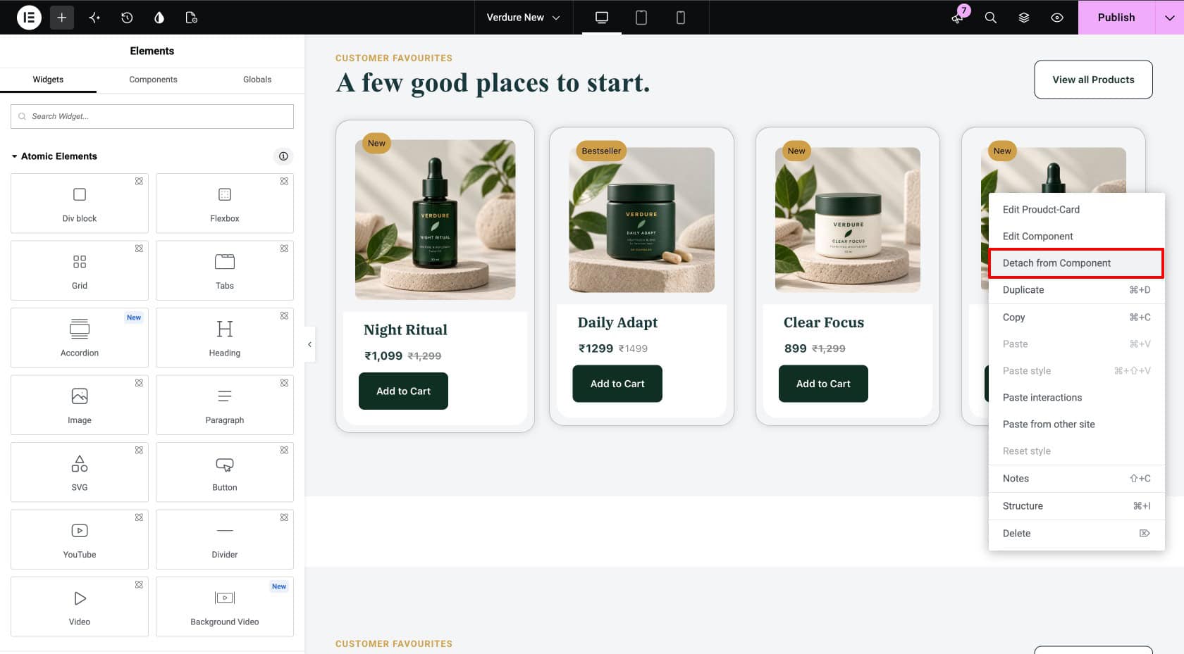 Style the Elementor Component After Detaching Pattern