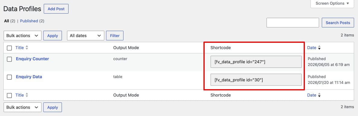 Copy the Data Profiles Shortcode