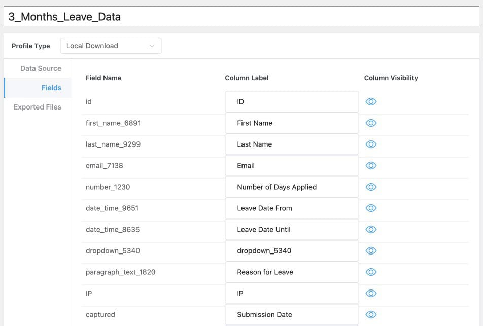 Export Profile Local Download Fields