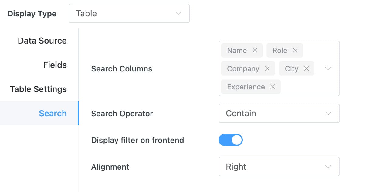 Search tab with Email removed from Search Columns