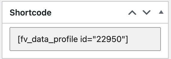 Published Data Profile with the generated shortcode visible