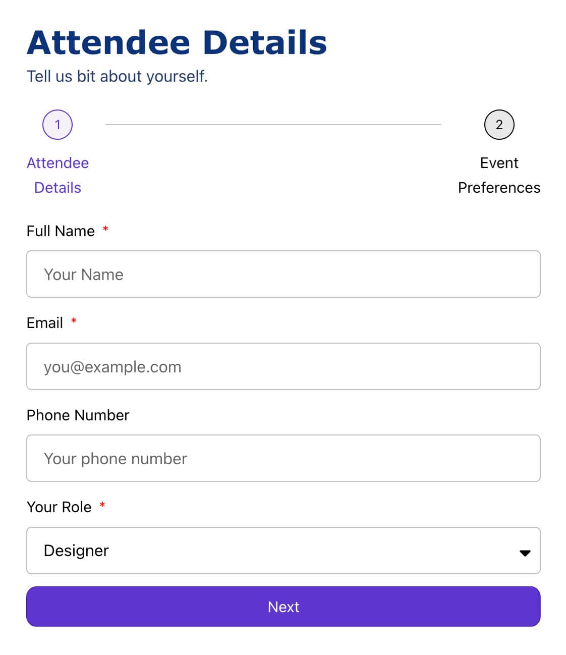 Attendee Details form using Elementor form in WordPress