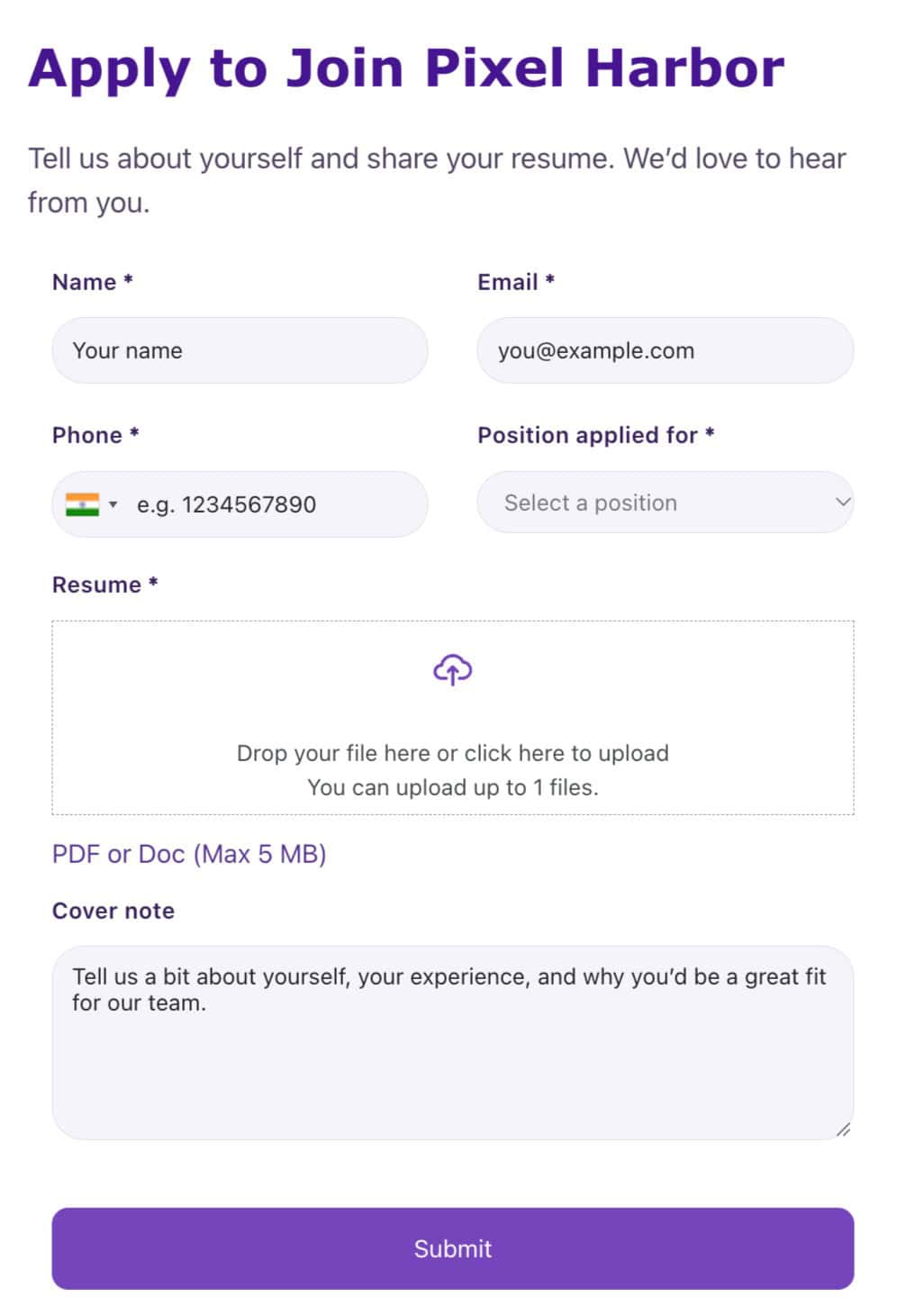 Job Application form Using Everest form in WordPress