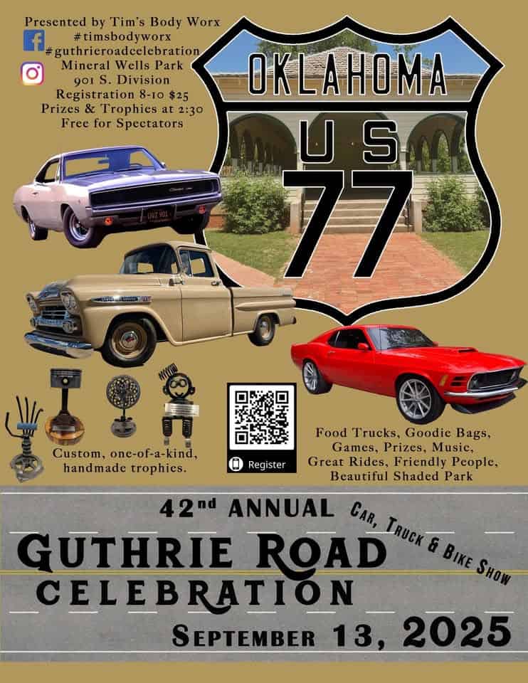42nd Annual Guthrie Road Celebration Car Show (Not a War Bonnet PCA Event) event at 949 Mineral Wells Cir in Guthrie, OK on September 13, 2025