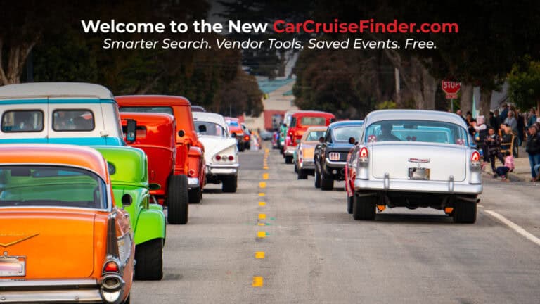 Screenshot of the new CarCruiseFinder website with upgraded search and car show tools