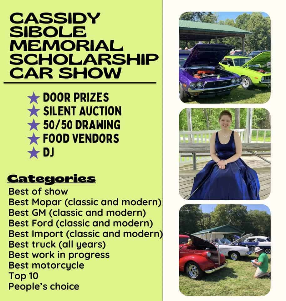 Cassidy Sibole Memorial Scholarship Carshow event at River Rd in Brandenburg, KY on October 11, 2025