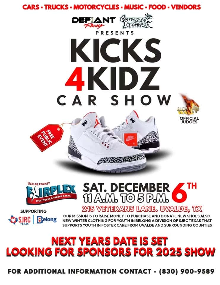 KICKS 4 KIDZ CAR SHOW 2025 event at 2001 W Us Highway 90 in Uvalde, TX on December 6, 2025