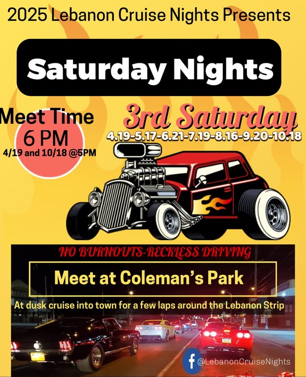 2025 Lebanon Cruise Nights event at Coleman's Park in Lebanon, PA on April 19, 2025