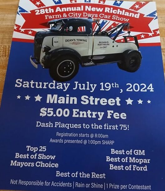 28th Annual New Richland Farm & City Days Car Show event at Main Street in New Richland, MN on July 19, 2025