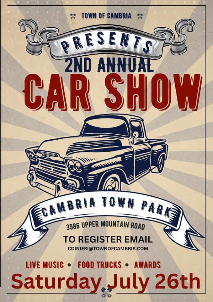 2nd annual CAR SHOW event at 3986 Upper Mountain Rd in Sanborn, NY on July 26, 2025